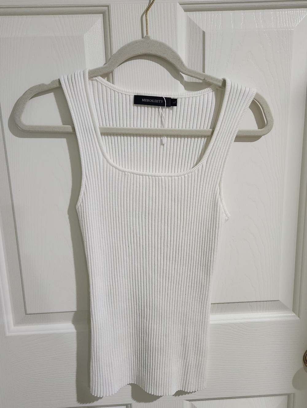 White Ribbed Sweater Square Neck Tank Top